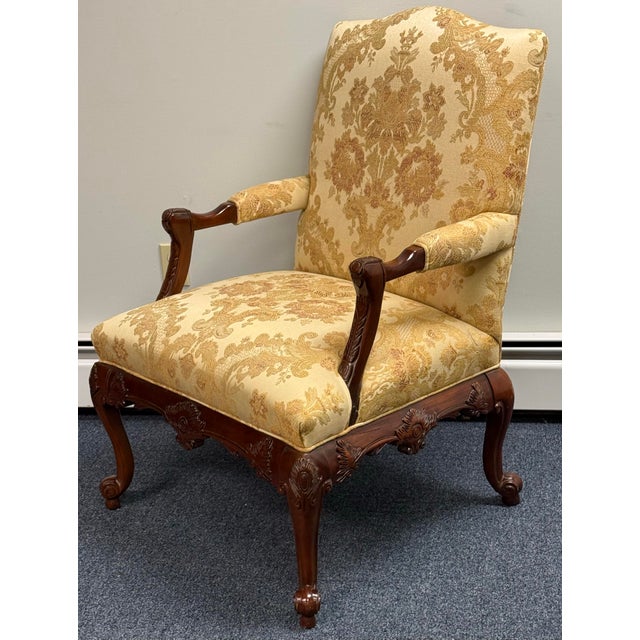 Traditional Statesville Chair Company Carved Georgian Upholstered Chair For Sale - Image 3 of 12