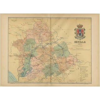 Map of Sevilla Province, 1901, Paper For Sale