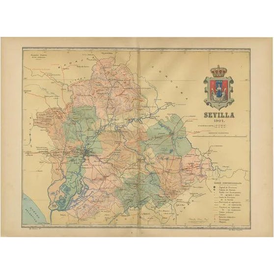 Map of Sevilla Province, 1901, Paper For Sale