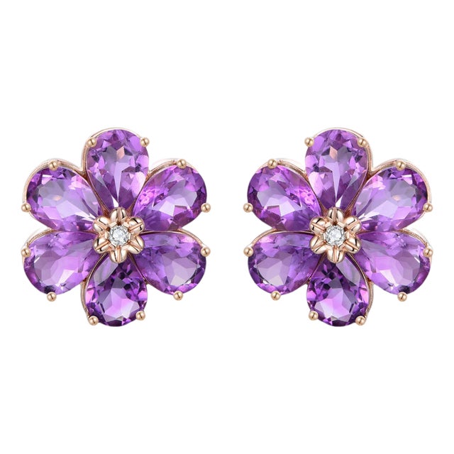 Nina Zhou 7.85ctw Amethyst Diamond Wildflower Earrings in 14k Rose Gold-Set of 2 For Sale