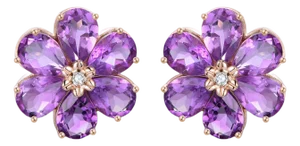 Nina Zhou 7.85ctw Amethyst Diamond Wildflower Earrings in 14k Rose Gold-Set of 2