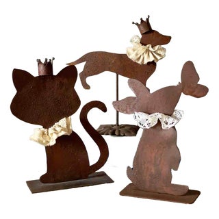 Handcrafted Rust Rabbit, Cat and Dachshund, Italy, 1990s, Set of 3 For Sale