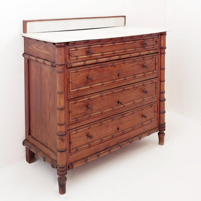 Dark Pine Faux Bamboo Chest of Drawers, Late 19th Century For Sale - Image 13 of 16