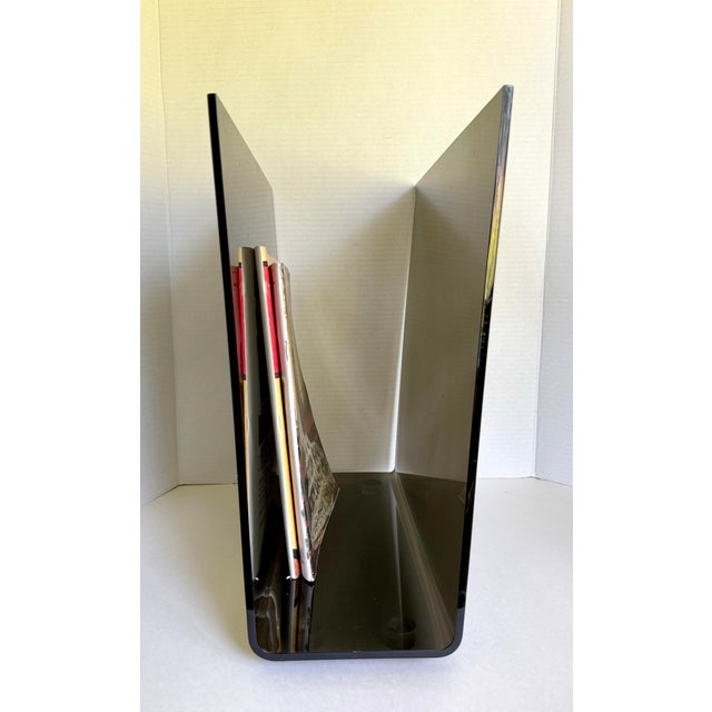 Postmodern Vintage Modern Smoked Gray Lucite U-Shaped Record & Magazine Rack For Sale - Image 3 of 12