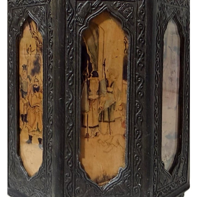 Late 19th Century Chinese Shantou Pewter Octagonal Tea Caddy With Reverse Painted Glass Panels For Sale - Image 6 of 10