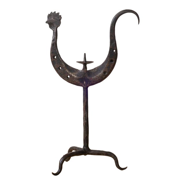 1950s French Iron Rooster Candlestick For Sale