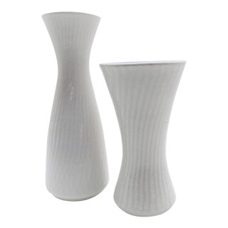 West German White Ceramic Vases, Set of 2 For Sale