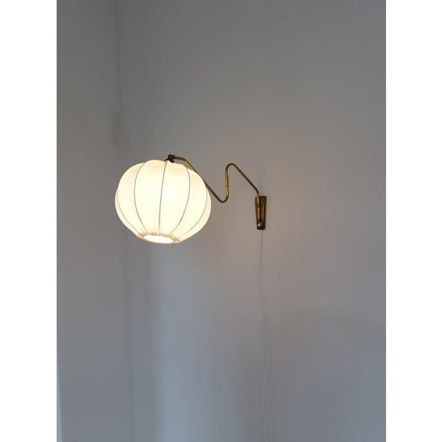 Mid-Century Wall Light in Brass and Cotton Shade, Sweden, 1960 For Sale - Image 9 of 12