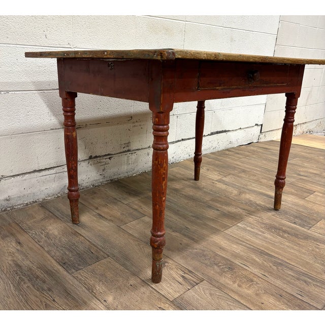 Brown Antique Primitive Wooden Farmhouse Table For Sale - Image 8 of 11