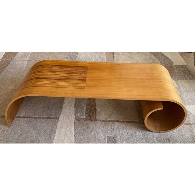 Brown Late 20th Century Kino Guerin Sculpted Bent Wood Ribbon Coffee Table in Laminated Walnut, Signed For Sale - Image 8 of 11
