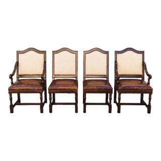 1990s Vintage Mahogany & Leather Dining Chairs With Nailhead Detail by Barclay Butera for Baker - Set of 4 For Sale