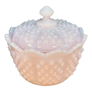 Mid 20th Century Mosser Glass Gigi Crown Tuscan Pink Butter Tub With Lid For Sale