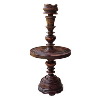 Antique Dutch Colonial Treen Turned Wood Candleholder For Sale