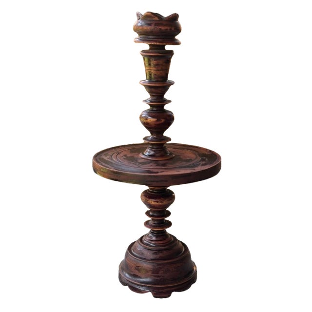 Antique Dutch Colonial Treen Turned Wood Candleholder For Sale