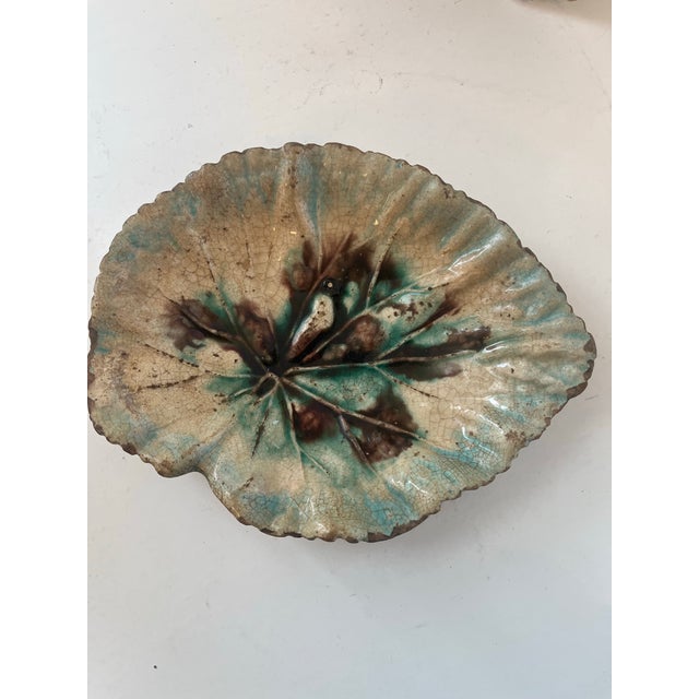 1930s 3 Victorian Majolica Leaf Form Ceramic Dishes or Ashtrays For Sale - Image 4 of 7