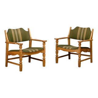 Vintage Danish Razorblade Armchairs in Oak and Fabric by Henning Kjærnulf for Farsø Møbelfabrik, 1960s, Set of 2 For Sale