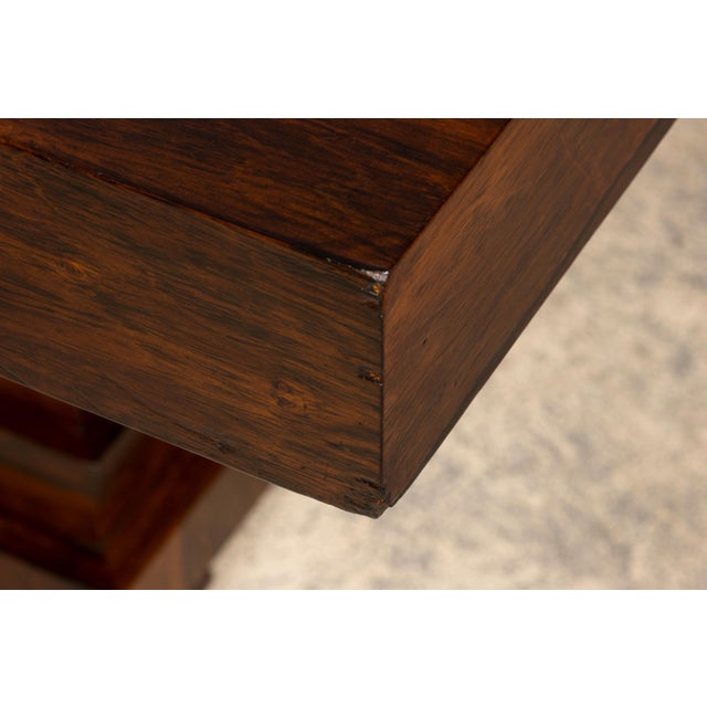 Brown 1930s French Art Deco Square Rosewood Dining Table With Architectural Pedestal Base For Sale - Image 8 of 18