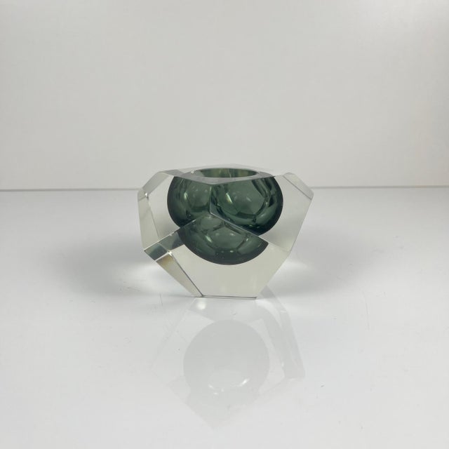 Sommerso Murano glass ashtray/trinket dish, diamond shape, Italy, 1970 Blue/gray color Dimensions: Diameter: 12 cm Height:...