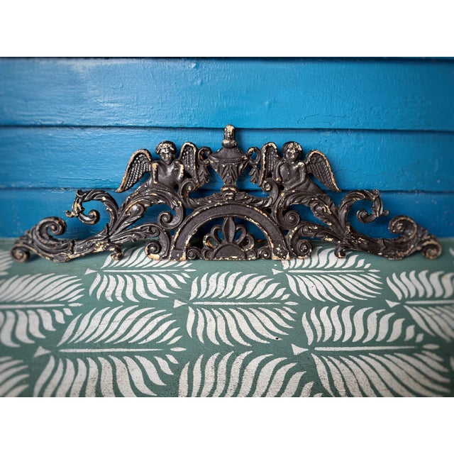 Antique Victorian Cast Iron Cherub Architectural Pediment Decorative / Wall Decor - Set of 2 For Sale - Image 4 of 12