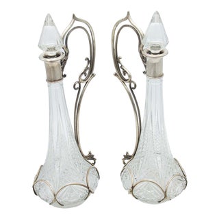 Liqueur Bottles in Cut Glass with Silver Structure, Set of 2 For Sale