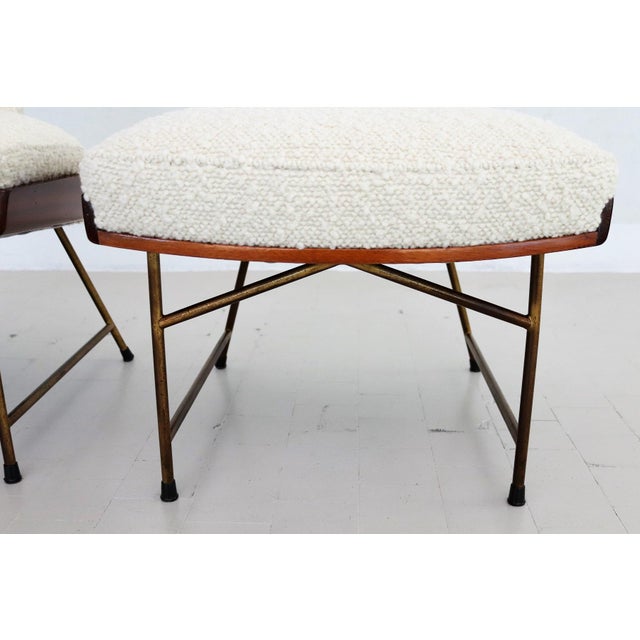 Slipper Chairs and Ottoman in Walnut and Bouclé by Renzo Zavanella, 1950, Set of 3 For Sale - Image 9 of 18