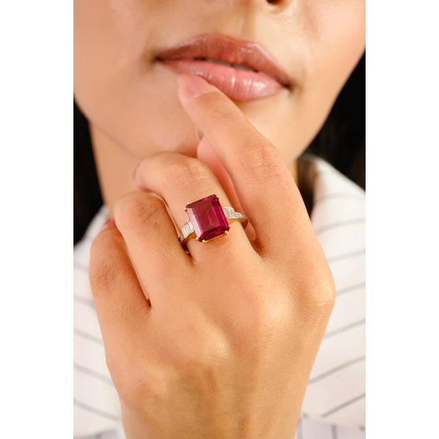 14k Gold Art Deco Tourmaline Baguette Diamond Ring Size 5 For Sale In New York - Image 6 of 11