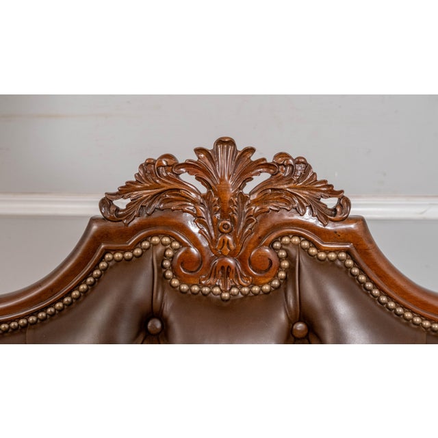 Wood Scarborough House Mahogany Tufted Leather Georgian Style Settee For Sale - Image 7 of 18