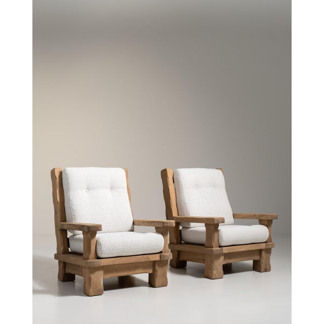 1970s Brutalist Cream Wood Pair of Club Chairs For Sale - Image 12 of 13