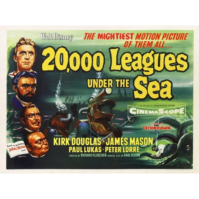 "20000 Leagues Under The Sea" Original Vintage British Quad Movie Poster, 1955 For Sale - Image 4 of 4