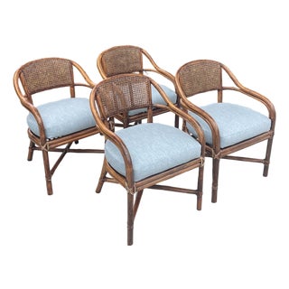 4 Authentic McGuire Vintage Rattan Cane Back Armchairs, Coastal Style For Sale