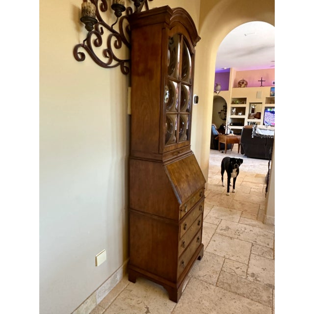 Drexel Heritage 1980s Drexel Heritage “Et Cetera Collection” Inlaid Walnut Secretary Desk Bookcase With Bubble Glass For Sale - Image 4 of 9