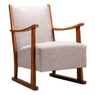 Oak Armchair with Curved Armrests, 1940s For Sale