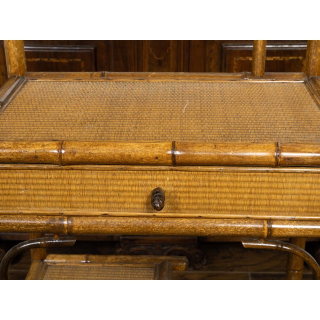 Wood English 1900s Bamboo Freestanding Shelf with Rattan Accents and Single Drawer For Sale - Image 7 of 9