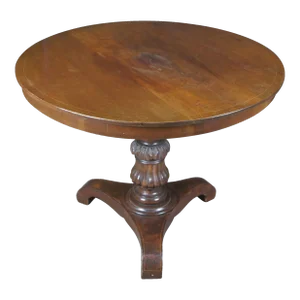 Early 19th Century Antique German Biedermeier Mahogany Inlaid Round Center Pedestal Table