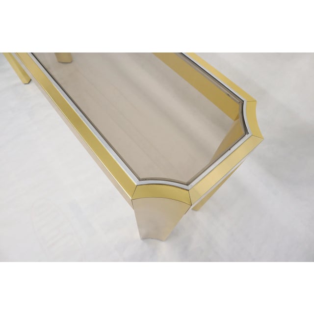 Concave Leg Brass and Glass Top Rectangular Console Sofa Table For Sale - Image 6 of 9