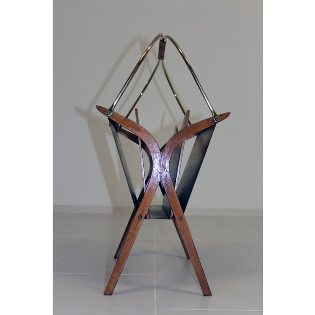 Wood Vintage Bentwood & Brass Magazine Rack For Sale - Image 7 of 18