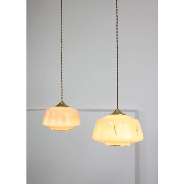 Mid-Century Glass & Brass Pendant Lamp, Set of 2 For Sale - Image 17 of 18