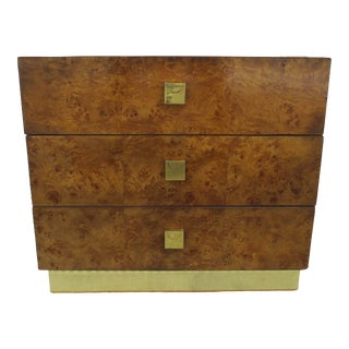 1980's Founders Furniture Burlwood and Brass Nightstand For Sale