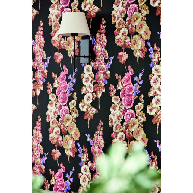 Sanderson Sanderson Hollyhocks Wallpaper in Fire Pink/Bright Blue - a Sample For Sale - Image 4 of 5