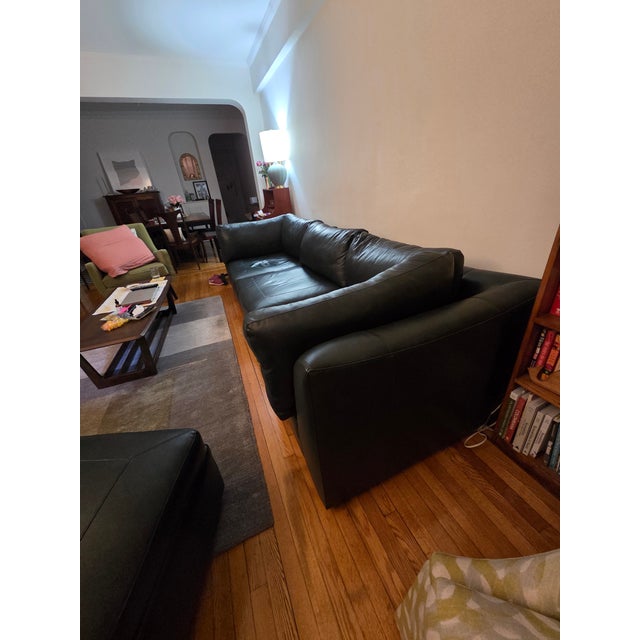 Stickley Modular Green Leather Sofa For Sale In New York - Image 6 of 8