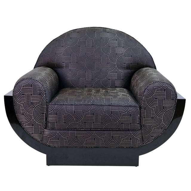 Wood Set of Art Deco Club Chairs in Black Lacquer with Pattern, France, 1930s For Sale - Image 7 of 7