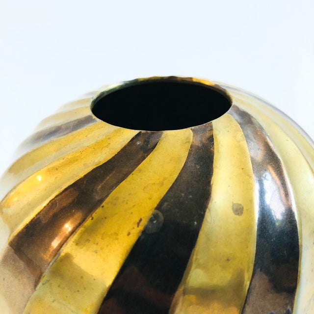 Striped Brass Sphere Vase For Sale - Image 4 of 6
