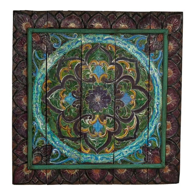 Antique Indian Carved and Painted Wall Hanging For Sale
