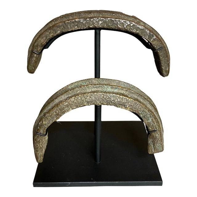 Antique Bronze African Congolese Mounted Currency Cuffs- A Set of 2 For Sale
