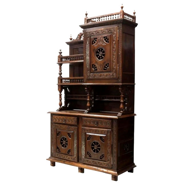 19th Century 1800's Antique, Breton Display, Spindle, Carved, Foliate Sideboard!! For Sale - Image 5 of 9