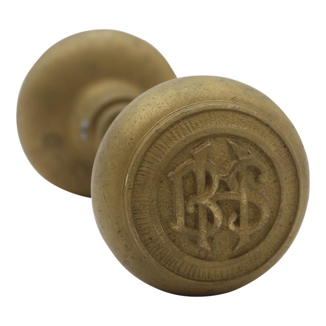 Pair of Vintage BHS Emblematic Brass Door Knobs For Sale