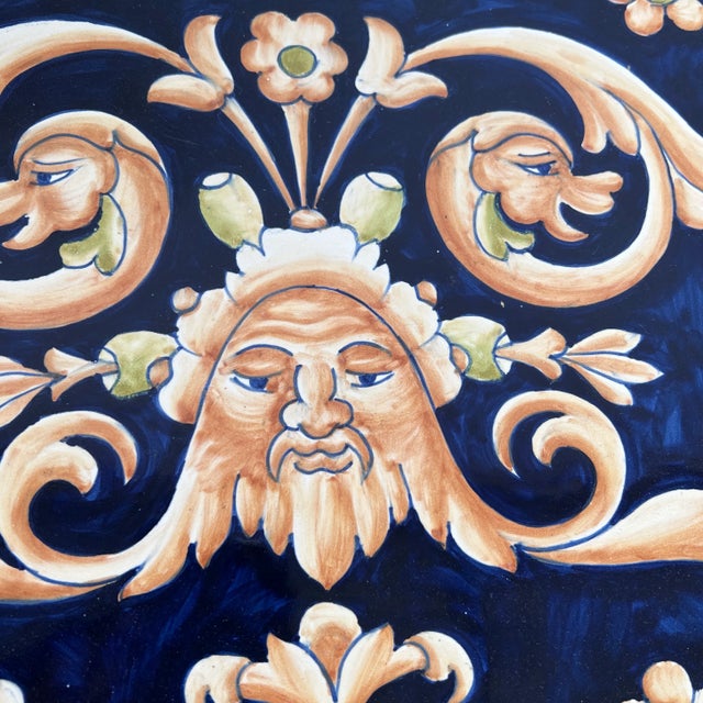 1990s 1990s Large Italian Hand Painted Round Ceramic Wall Plate For Sale - Image 5 of 12