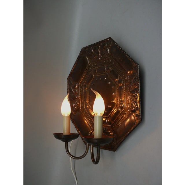 Brown Vintage Art Nouveau Wall Lamp in Patinated Brass, 1890s For Sale - Image 8 of 17