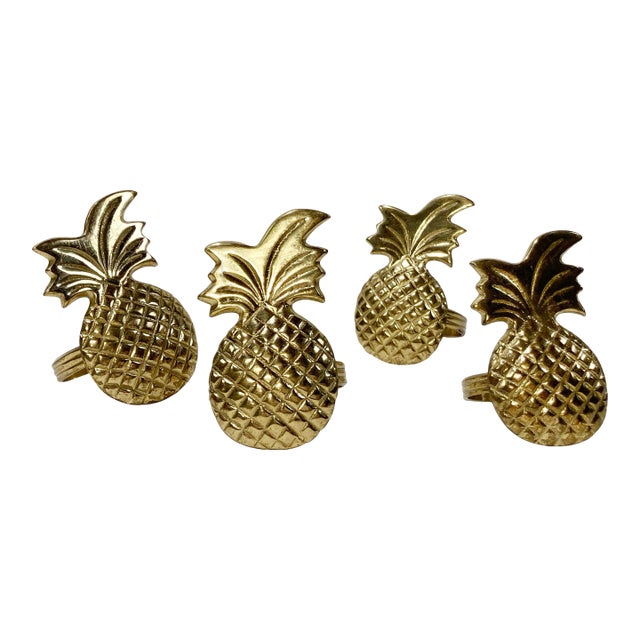 Brass Pineapple Napkin Rings, S/4 For Sale