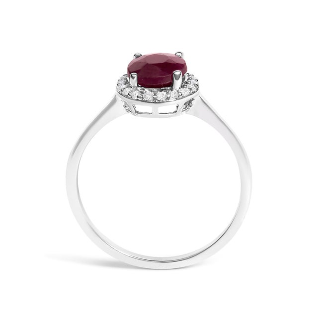 Early 21st Century 10K White Gold Red Ruby and 1/10 Cttw Diamond Halo Ring For Sale - Image 5 of 7